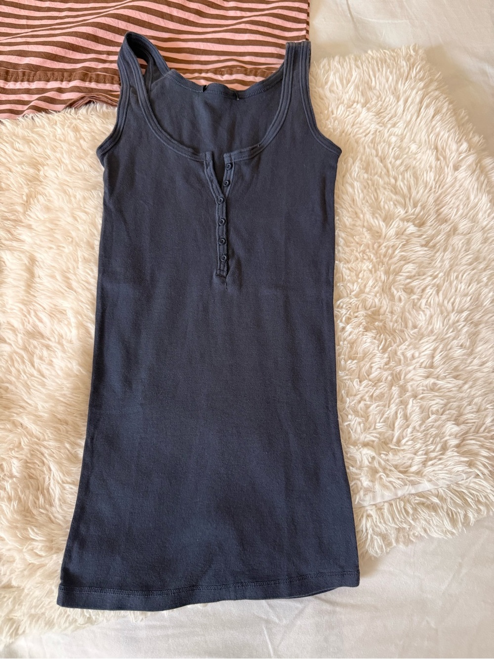 Brandy Melville Navy Ribbed Henley Tank Dress